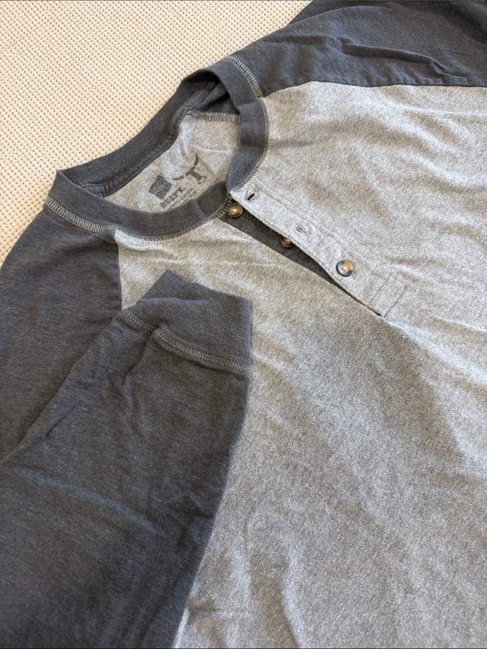 Men's Long Sleeve Henley Raglan Shirt - Charcoal/Gray